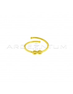 Adjustable wire ring with central striped infinity in yellow gold plated 925 silver