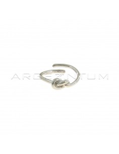 Adjustable wire ring with central knot white gold plated in 925 silver