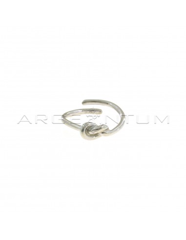 Adjustable wire ring with central knot white gold plated in 925 silver