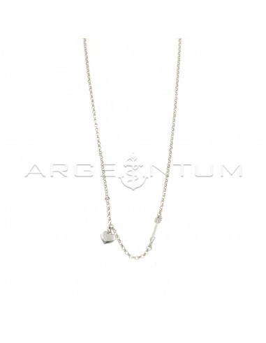 Diamond-coated rolo necklace with arrow and heart pendant paired white gold plated in 925 silver