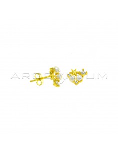 Lobe earrings with star attachment, 3 light points and yellow gold plated pearls in 925 silver