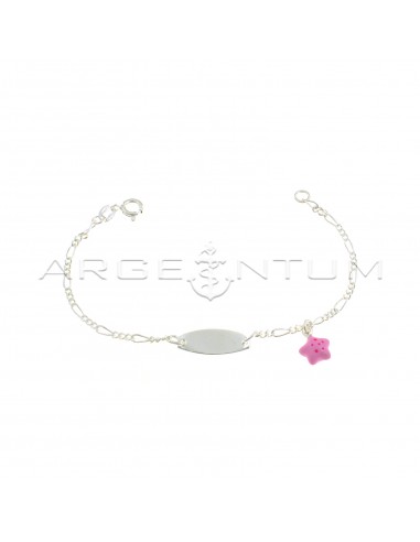 3 1 mesh bracelet with central oval plate and paired star pendant in pink enamel 925 silver