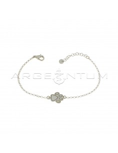 Diamond-coated rolo link bracelet with central paw in engraved plate white gold plated 925% silver