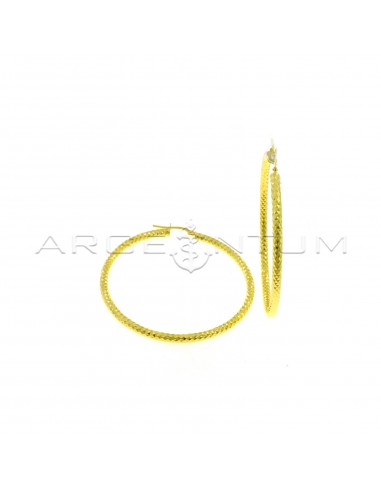 Orecchini a cerchio tubolare pop corn ø 55 mm con chiusura a ponte placcati oro giallo in argento 925
