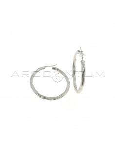 Torchon hoop earrings ø 46 mm with white gold plated bridge clasp in 925 silver
