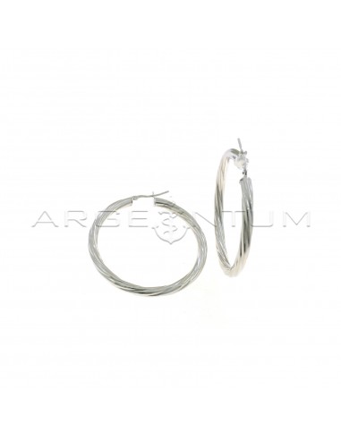 Torchon hoop earrings ø 46 mm with white gold plated bridge clasp in 925 silver