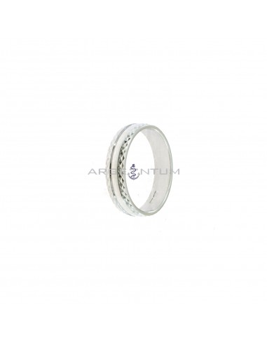 Ring with diamond edges plated white gold in 925 silver (Size 14)