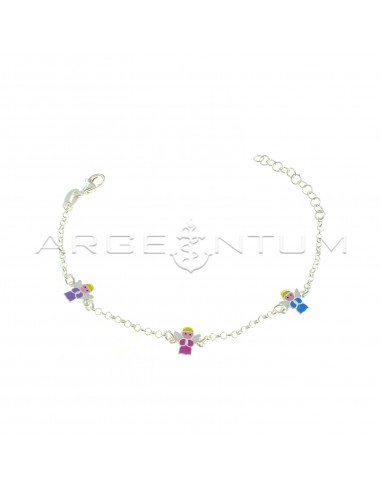 Rolo mesh bracelet with enameled angels in 925 silver
