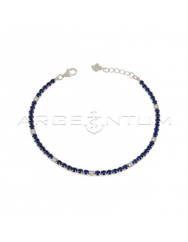 Tennis bracelet with 6 blue and 1 white zircons of 2.5 mm white gold plated in 925 silver