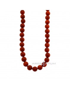 Coral paste ball necklace ø 10 mm threaded in knots with 925 silver lobster clasp (Length 45 cm)