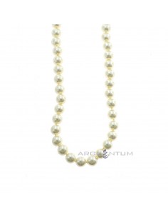 Pearly glass ball necklace ø 8 mm inserted in knots with 925 silver lobster clasp (Length 45 cm)