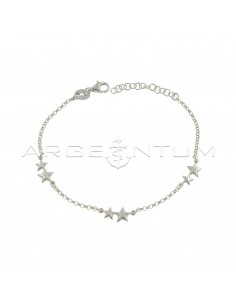 Diamond-coated rolò mesh bracelet with paired stars white gold plated in 925 silver