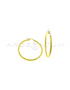 Pop corn tubular hoop earrings ø 47 mm with yellow gold plated bridge clasp in 925 silver