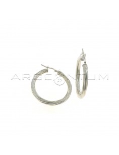 Torchon hoop earrings ø 36 mm with white gold plated bridge clasp in 925 silver