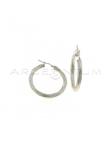 Torchon hoop earrings ø 36 mm with white gold plated bridge clasp in 925 silver