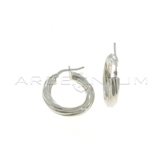 Torchon hoop earrings ø 23 mm with white gold plated bridge clasp in 925 silver
