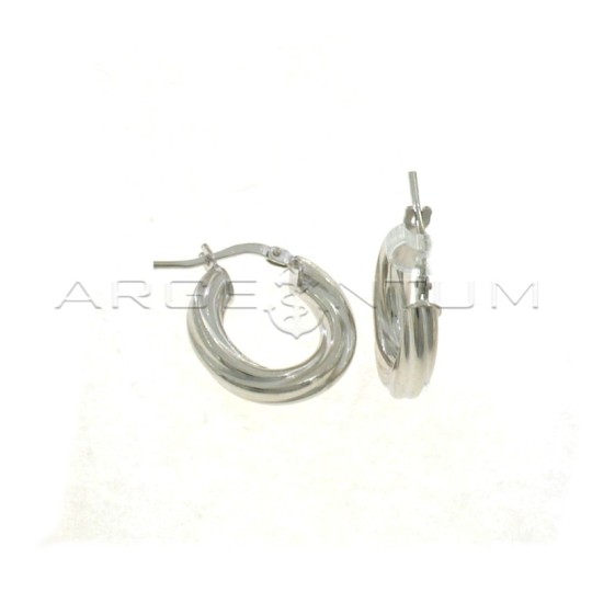 Orecchini a cerchio torchon ø 18 mm con chiusura a ponte placcati oro bianco in argento 925