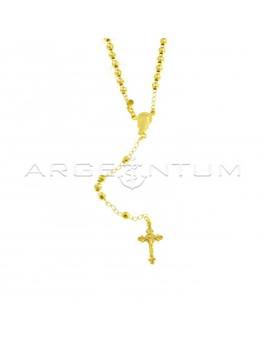 Yellow gold plated Y rosary necklace with 5 mm faceted sphere in 925 silver (60 cm)