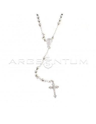 White gold plated Y rosary necklace with 5 mm faceted sphere in 925 silver (60 cm)