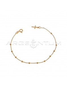 2.5mm smooth sphere rosary bracelet. rose gold plated with 925 silver plate cross