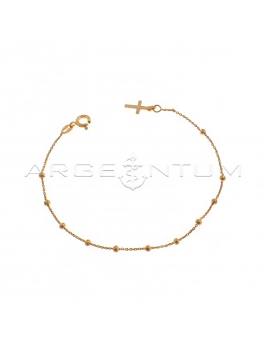 Bracciale rosario a sfera liscia da 2,5 mm. placcato oro rosa con croce a lastra in argento 925