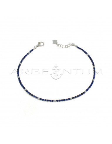 Tennis bracelet with 6 blue and 1 white zircons of 1.5 mm white gold plated in 925 silver