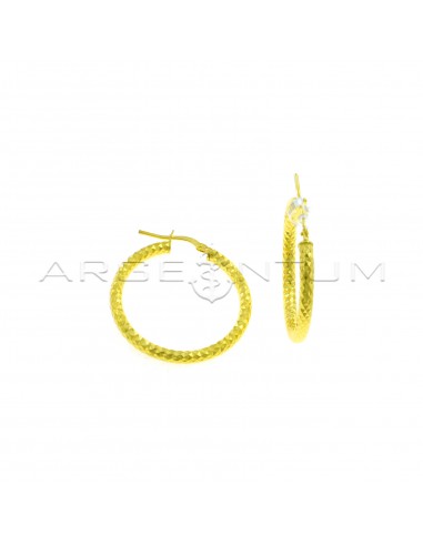 Pop corn tubular hoop earrings ø 31 mm with yellow gold plated bridge clasp in 925 silver
