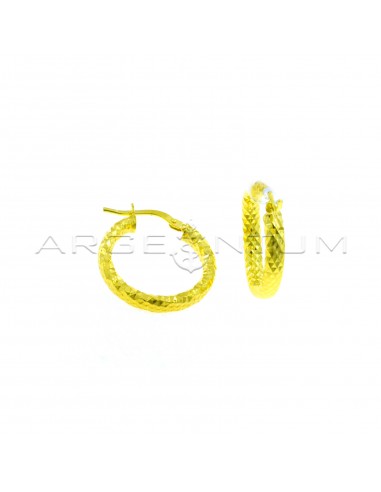 Pop corn tubular hoop earrings ø 20 mm with yellow gold plated bridge clasp in 925 silver