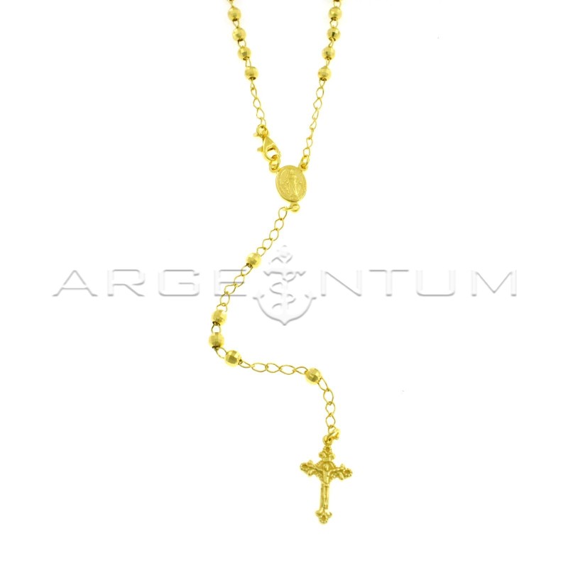 Yellow gold plated Y rosary necklace with 4 mm faceted sphere in 925 silver (60 cm)