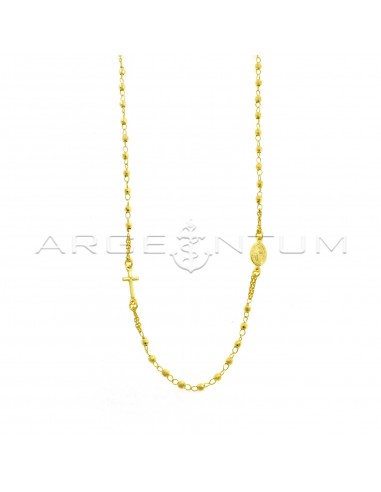 Yellow gold plated round rosary necklace with 3 mm faceted sphere in 925 silver (50 cm)