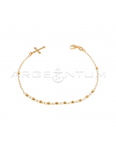 Chain link rosary bracelet with faceted spheres and rose gold plated cross pendant in 925 silver