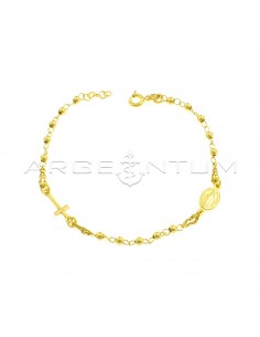 3 mm smooth sphere rosary bracelet with yellow gold plated cross and madonna in 925 silver