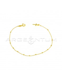 2 mm smooth sphere rosary bracelet with yellow gold plated cross in 925 silver