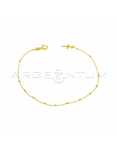 2 mm smooth sphere rosary bracelet with yellow gold plated cross in 925 silver