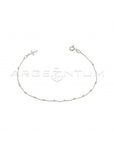 2 mm smooth sphere rosary bracelet with white gold plated cross in 925 silver