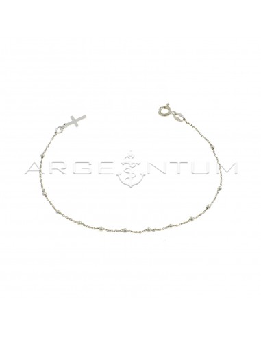 2 mm smooth sphere rosary bracelet with white gold plated cross in 925 silver