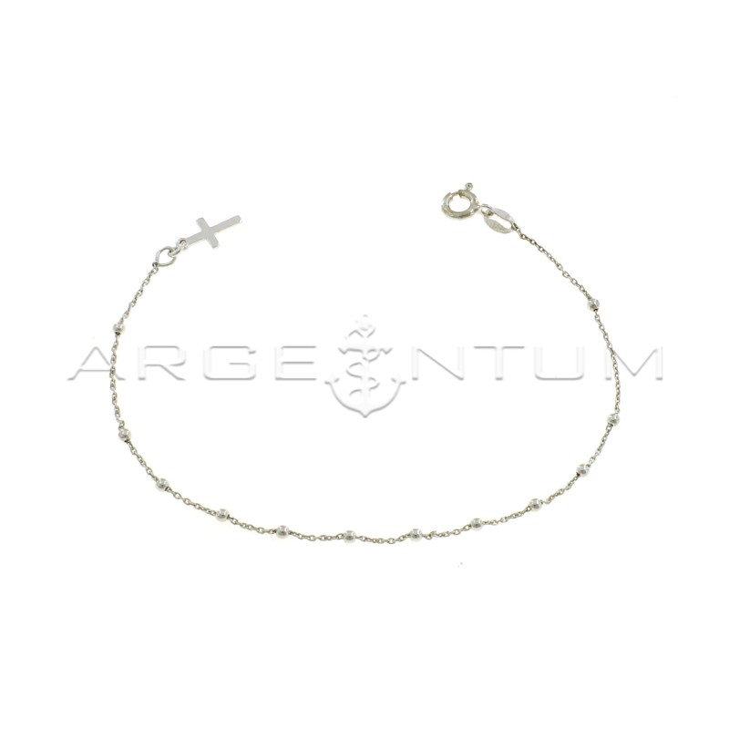 2 mm smooth sphere rosary bracelet with white gold plated cross in 925 silver