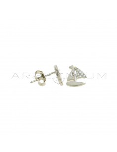 White gold plated boat lobe earrings with white zircon sail in 925 silver