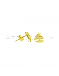 Yellow gold plated boat earrings with white zircon sail in 925 silver