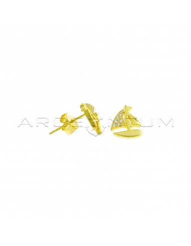 Yellow gold plated boat earrings with white zircon sail in 925 silver