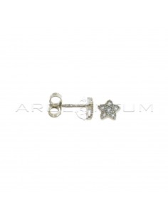 White gold-plated white and dotted zircon star lobe earrings in 925 silver