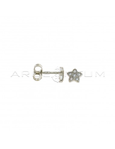White gold-plated white and dotted zircon star lobe earrings in 925 silver
