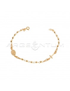 3 mm smooth sphere rosary bracelet with rose gold plated cross and madonna in 925 silver