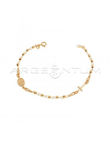 3 mm smooth sphere rosary bracelet with rose gold plated cross and madonna in 925 silver
