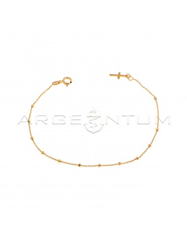 2 mm faceted sphere rosary bracelet with rose gold plated cross in 925 silver