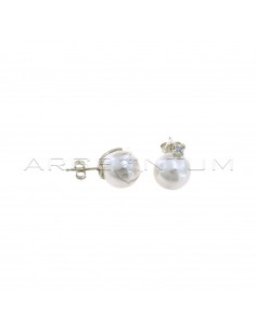 Lobe earrings with 12 mm pearl and white light point, white gold plated in 925 silver