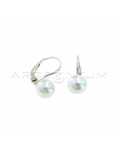 Pearl earrings ø 8 mm with white gold plated hook in 925 silver