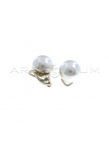 Orecchini perla da ø 12 mm con attacco a clip placcati oro bianco in argento 925