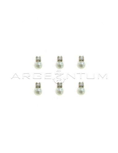 Lobe earrings with 5 mm pearl and white light point in 925 silver plated white gold (3 pairs)