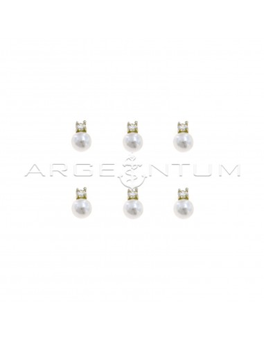 Lobe earrings with 6 mm pearl and white light point white gold plated in 925 silver (3 pairs)